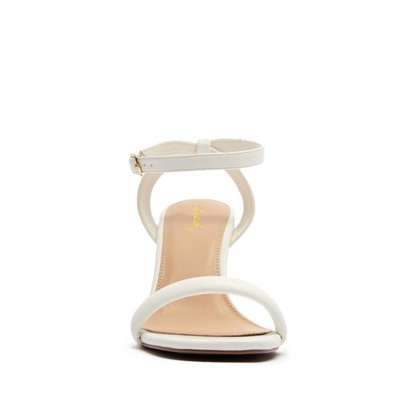 White Vegan Leather Ankle Strap Heels - Picture 3 of 5